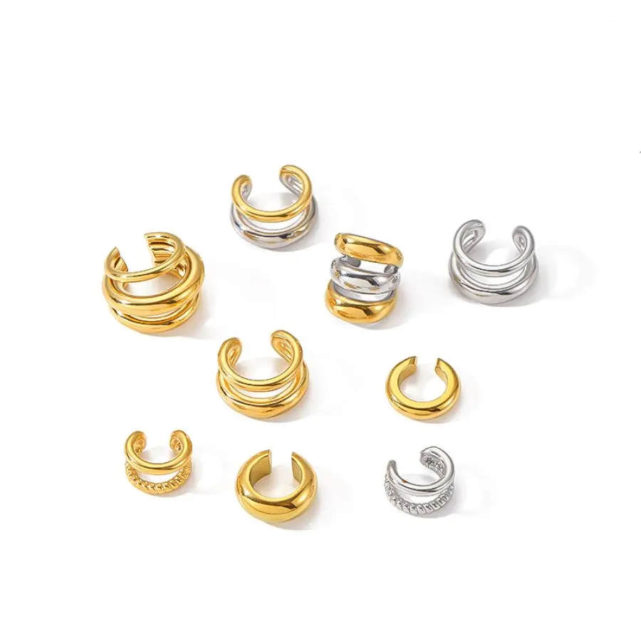 1 pieza de aretes de clip de acero inoxidable chapados en oro de 18 k con diseño geométrico clásico y sencillo para mujer h5 